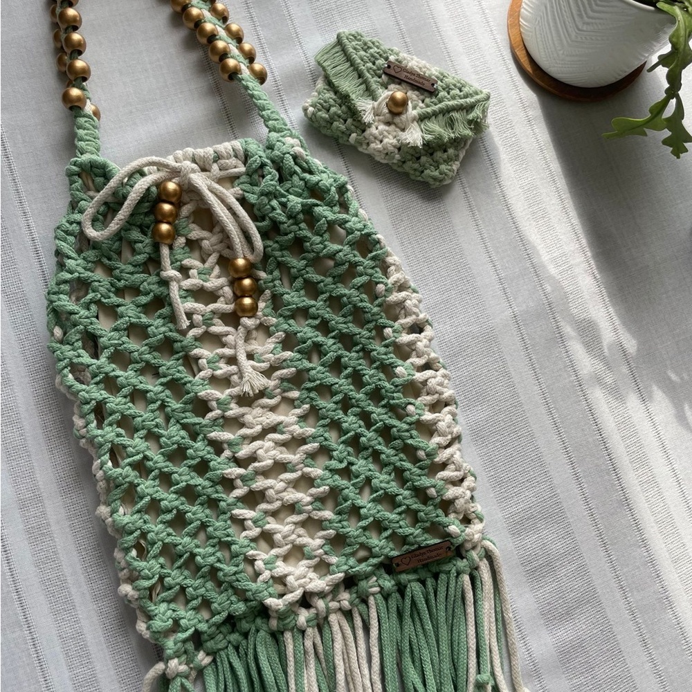 Handmade Macrame Set Green/white